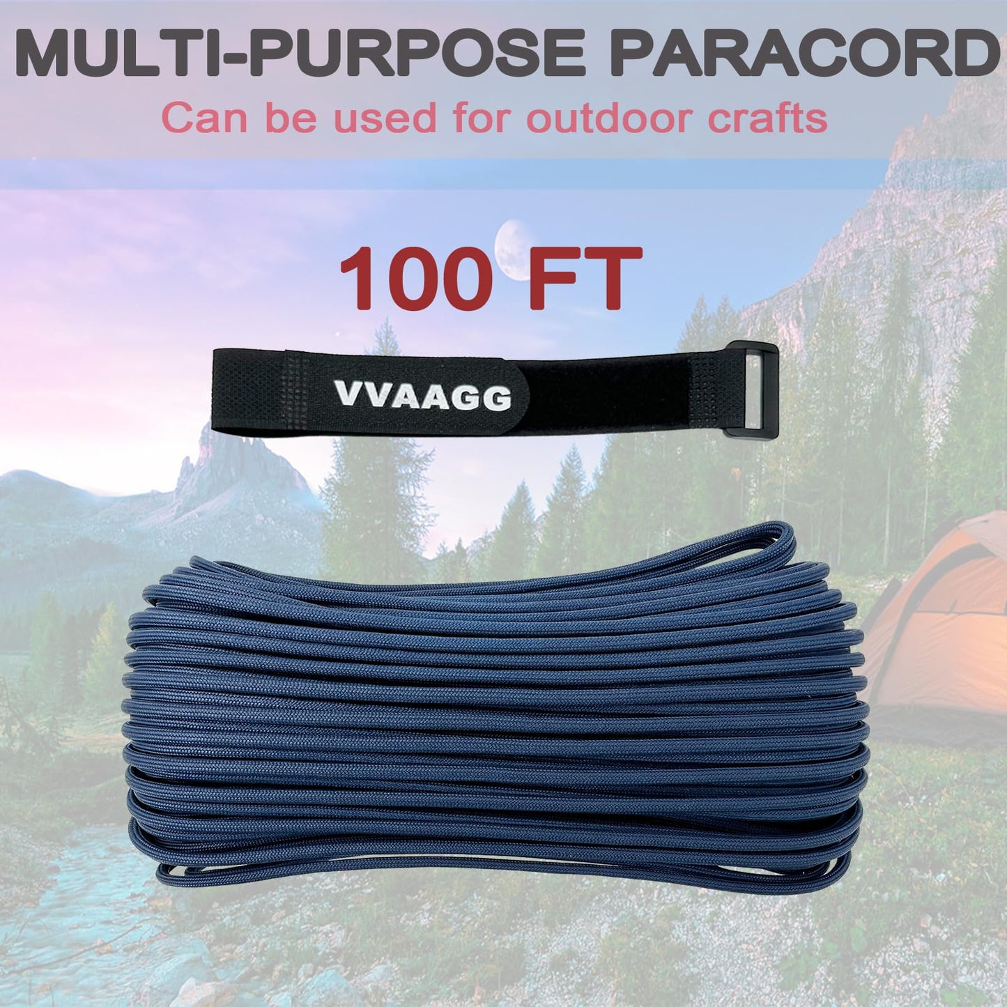 VVAAGG 550 Paracord 100FT - 4mm Lightweight and Durable Camping Rope, Tent Rope, Nylon Cord Rope (Navy Blue)