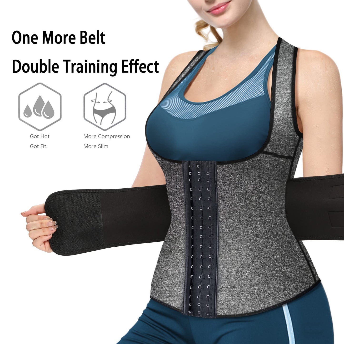 HOPLYNN Neoprene Sauna Sweat Waist Trainer Corset Trimmer Vest for Women Tummy Control, Waist Cincher Body Shaper Gray Small/02