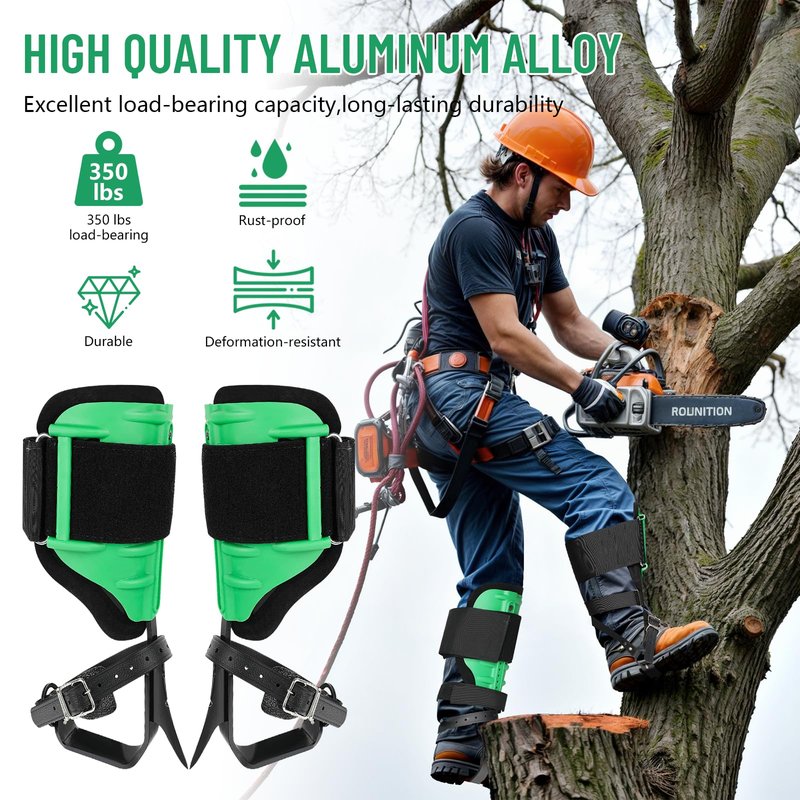 Xeoca Tree Climbing Spikes, Alloy Steel Climbing Spurs, 350lbs Load Capacity, Green, Classic Style, Ideal for Climbers, Fruit Picking & Lumberjack