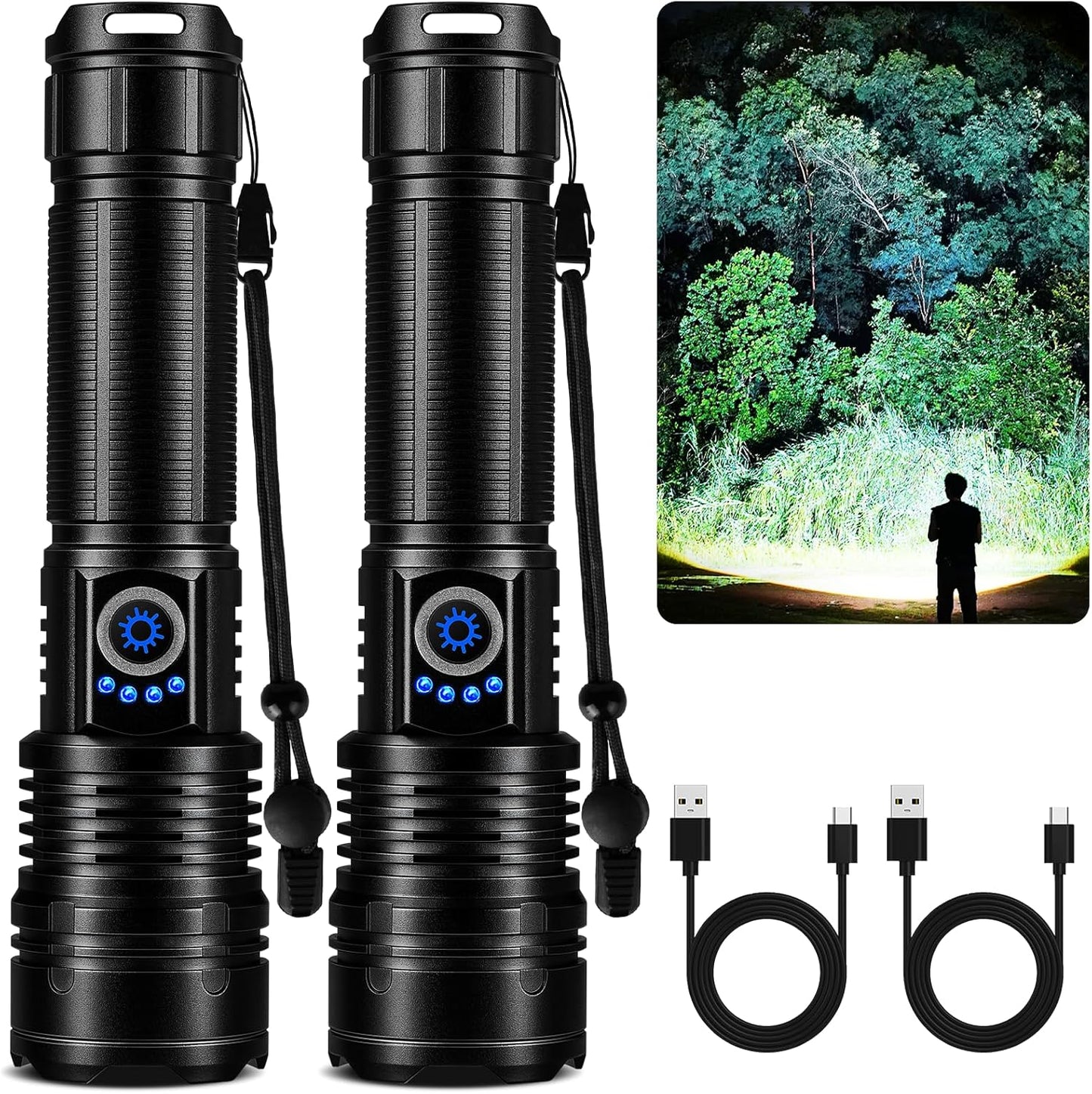 Rechargeable Flashlight - 99,000 High Lumen Brightness | 15H LED Life, 5 Modes, IPX7 Waterproof for Camping & Hiking