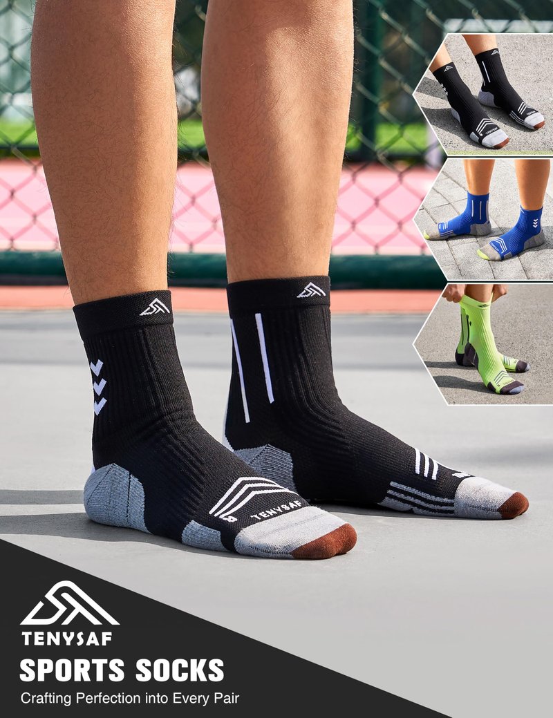 TENYSAF Compression Sport Running Socks: Athletic Socks for Men Women with Cushion,3 Pairs Work Hiking Basketball Ankle Socks