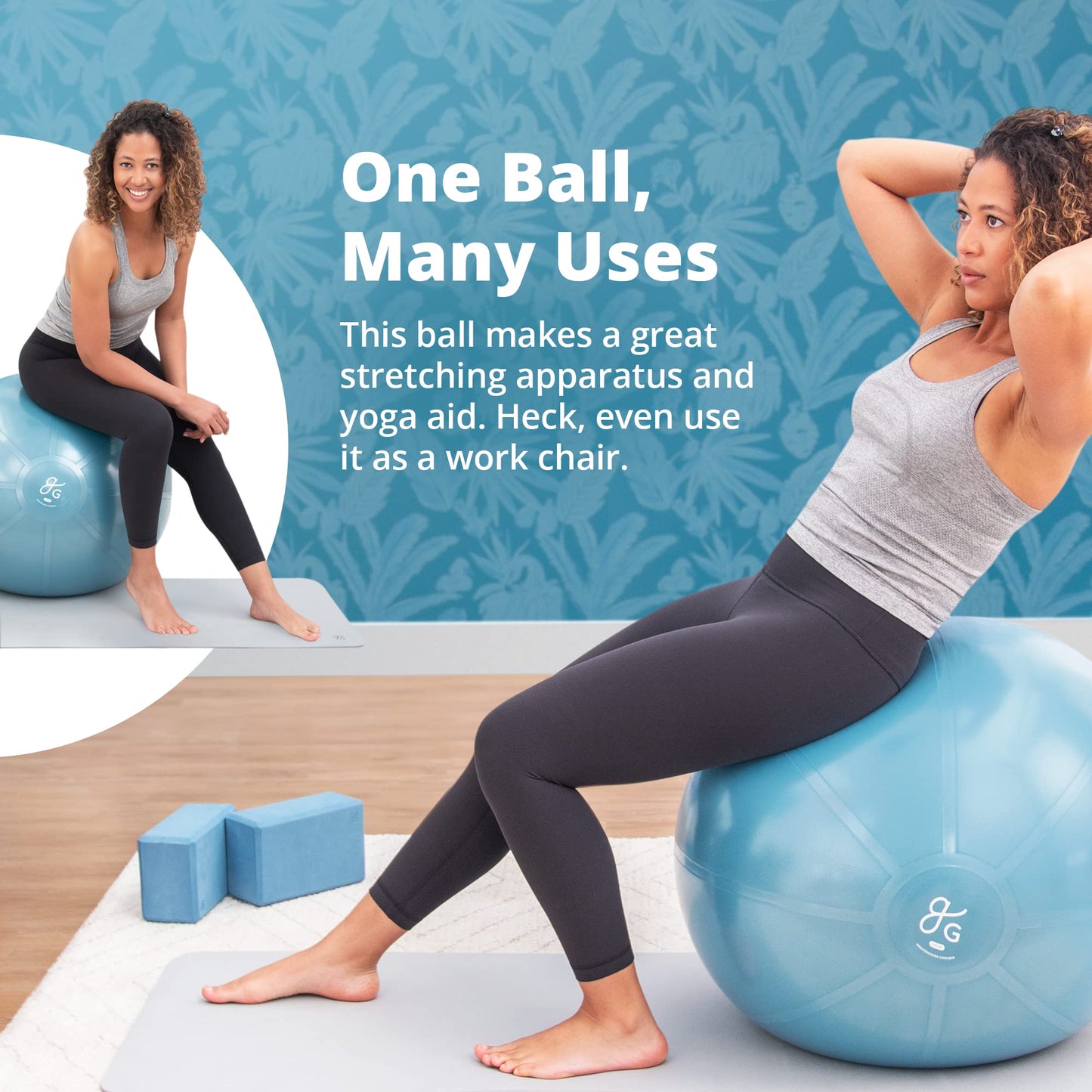 Greater Goods Exercise Ball - Yoga Ball for Working Out, Balance, Stability, and Pregnancy, Deep Sky Blue, 65cm