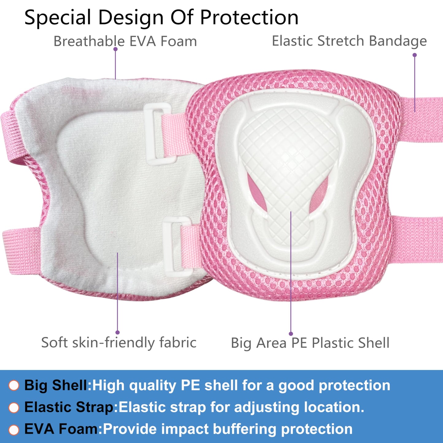 ENHERWE Kids Knee Pads Elbow Pads Wrist Guards Set for 3-8 Years,Child Protective Gear Set for Outdoor Sports,Cycling,Roller Skates,Inline Skating,Skateboard,Scooter,BMX Bike,Girls Pink