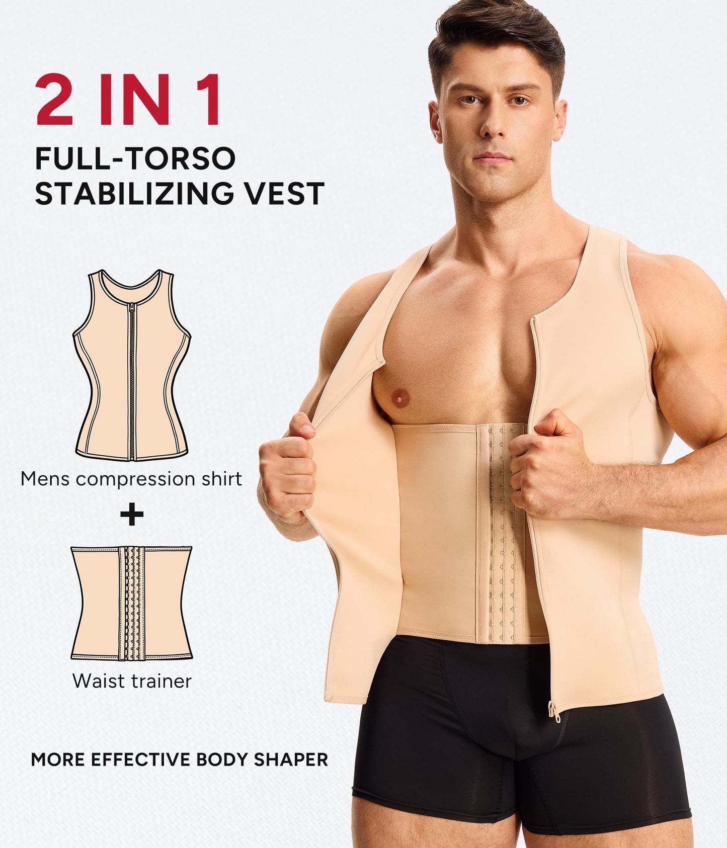 Nebility Mens Shapewear Fajas para Hombres Compression Shirt Men Body Shaper Tank Top Compression Undershirt Vest Sleeveless, Beige - 3XL
