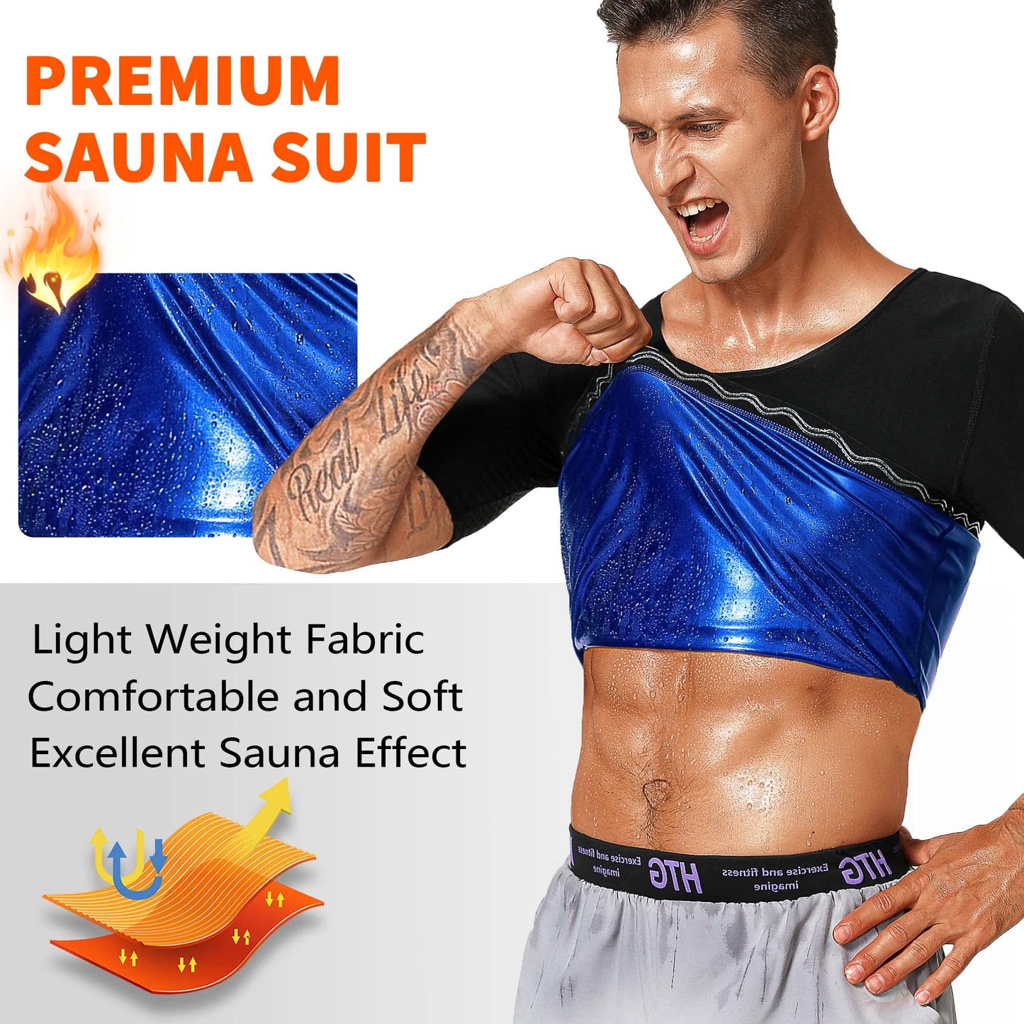 LMCOB Sauna Shirt for Men Sauna Sweat Vest Workout Heat Trapping Compression Shirt Weight Loss Mens Sauna Suits Shirt with Relective Tape(LYBH60041-01-XL)