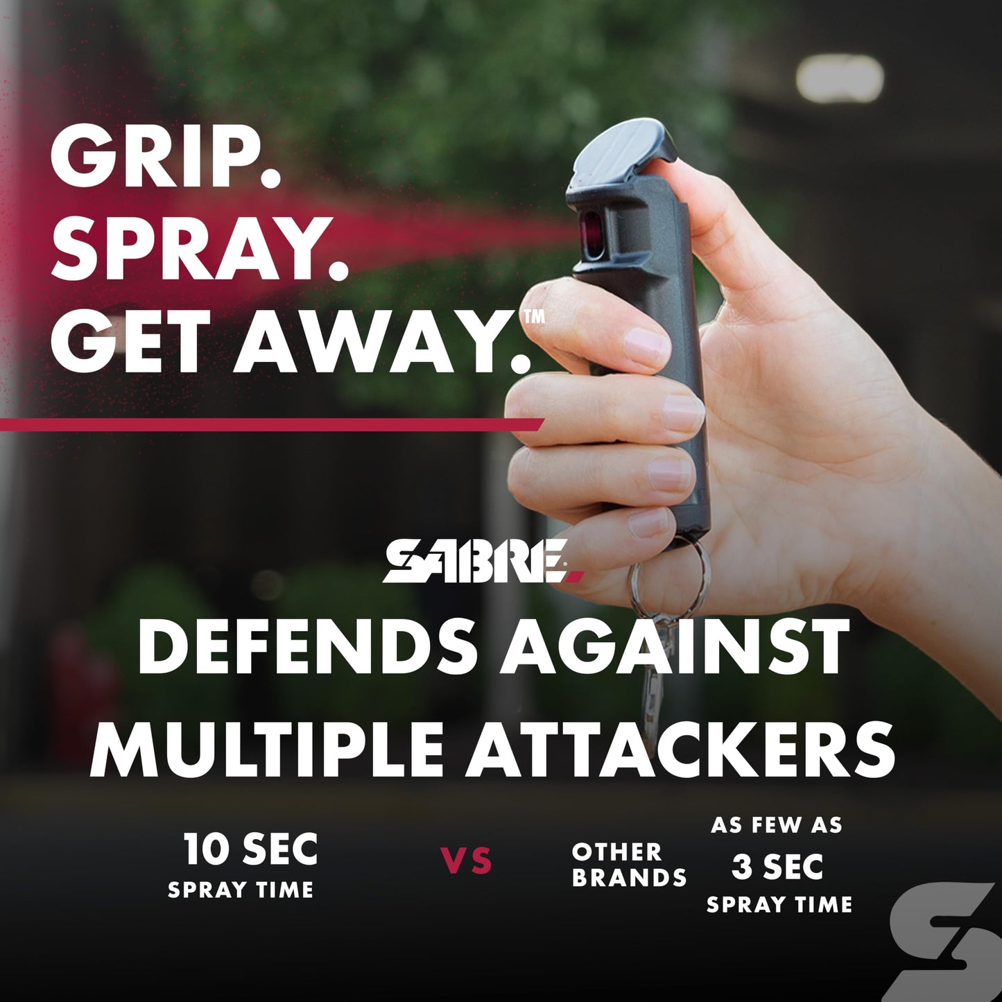 SABRE Pepper Spray with Fast Flip Top, Maximum Police Strength OC Spray, Key Ring for Easy Carry and Fast Access, Finger Grip for More Accurate and Faster Aim, 0.54 fl oz, Secure and Easy to Use