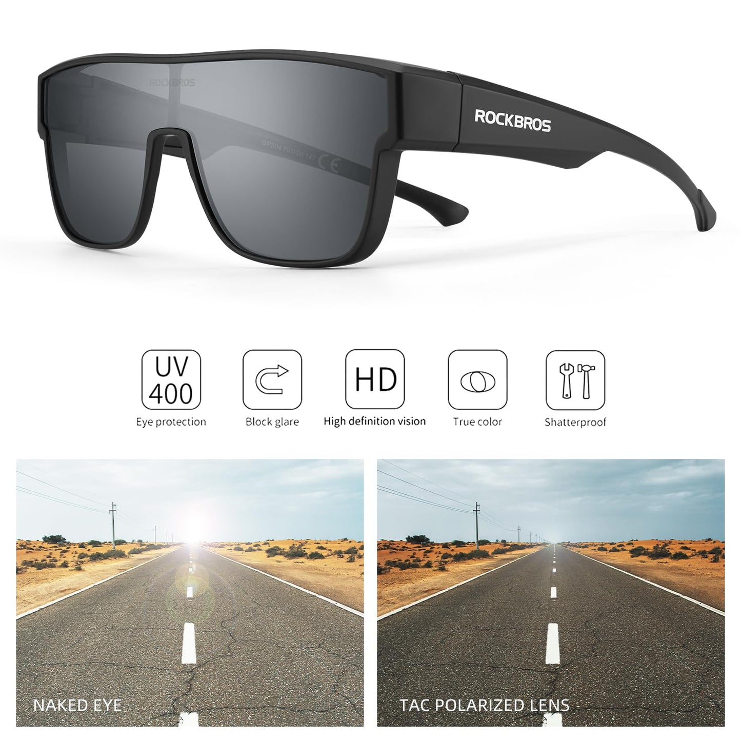 ROCKBROS Polarized Fit Over Glasses Sunglasses 100% UV400 Protection for Men Women,Wrap Around Sunglasses for Driving Cycling