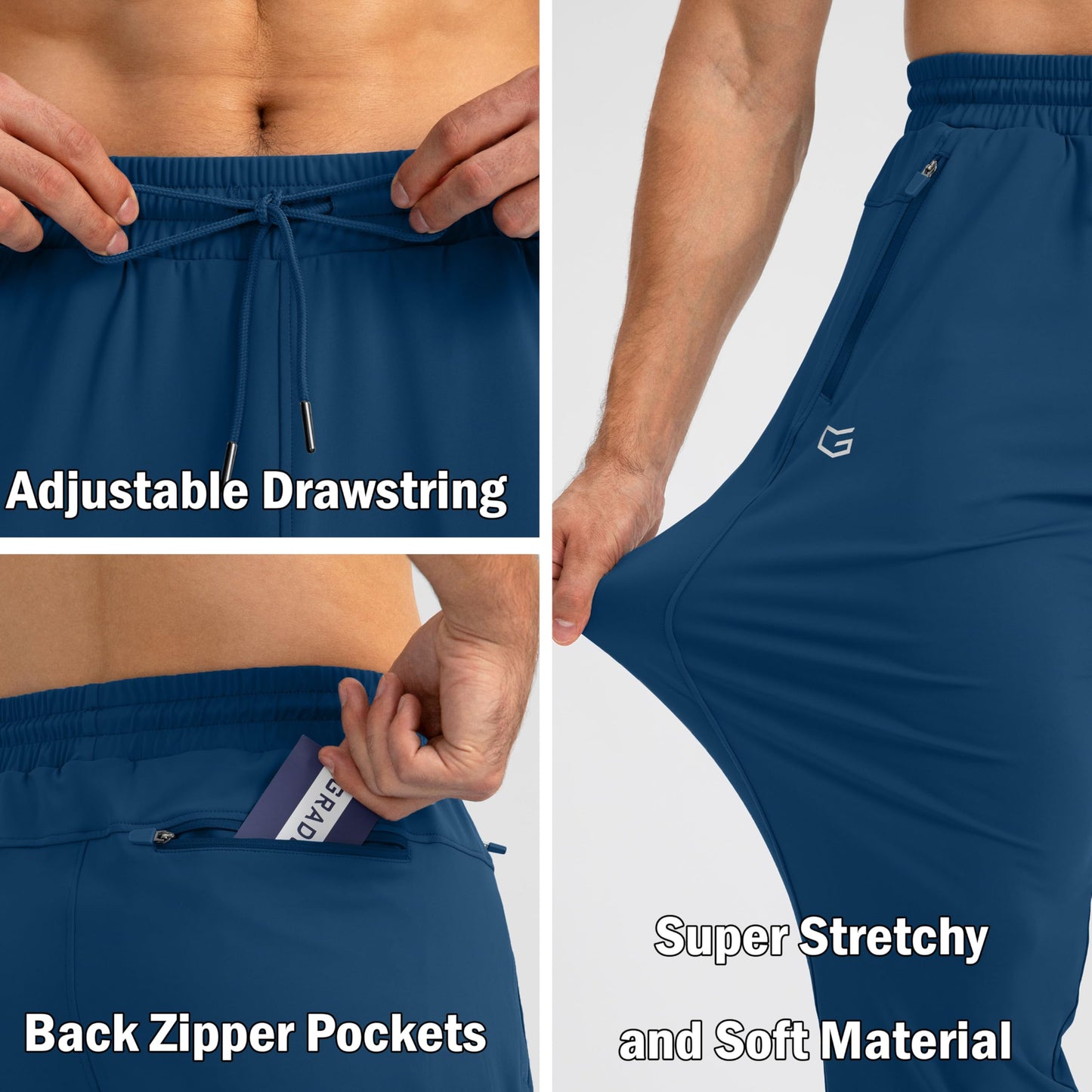 G Gradual Men's Sweatpants with Zipper Pockets Tapered Joggers for Men Athletic Pants for Workout, Jogging, Running (Dark Blue, X-Large)