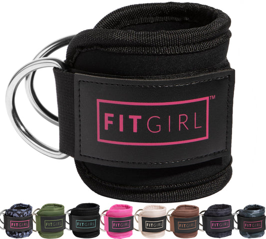 FITGIRL - Ankle Strap for Cable Machines and Resistance Bands, Work Out Cuff Attachment for Home & Gym, Glute Workouts - Kickbacks, Leg Extensions, Hip Abductors, for Women Only (Black, Pair)