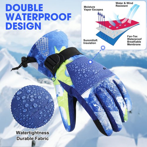 TaoQi Sports Waterproof Ski Snowboarding Gloves for Kids Men Women with 3M Thinsulate Insulation Materials Warming Gloves (Blue, M)