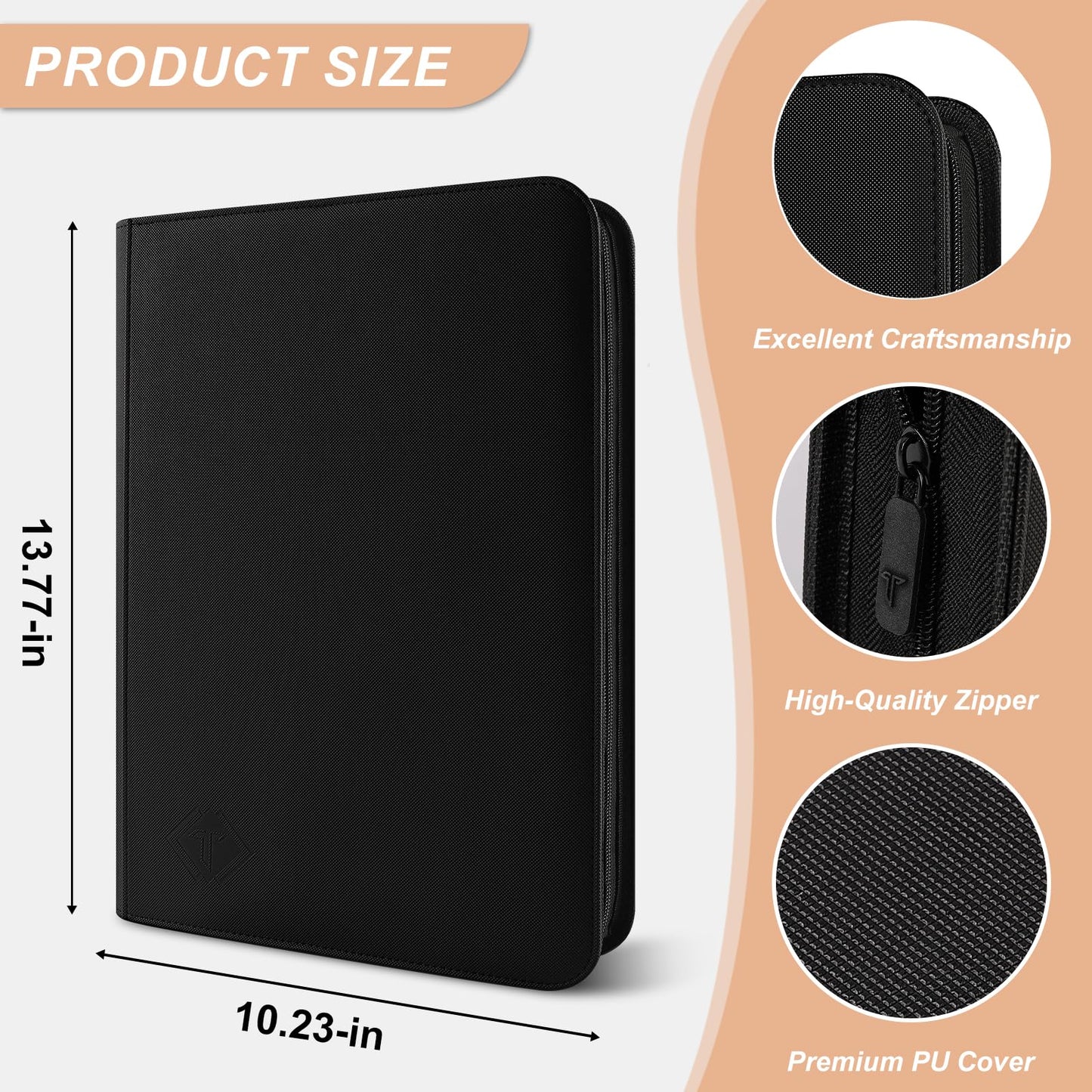 TiopLior Zip MTG Card Binder with 432 Side Loading Pocket - fits TCG Baseball Football Sports Cards - Easy to Insert Collection Binder - Black
