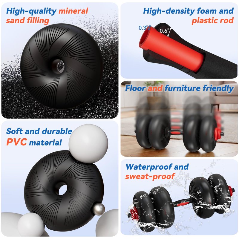 LIFERUN Adjustable Dumbbell Set, Soft PVC Coated, 45lbs/67lbs Free Weight Set Home Gym, 4-in-1 Used As Barbell, Dumbbells, Kettlebell, Weight Plates, Weights Dumbbells Set, Space Saving Fitness Exercise For Men/Women