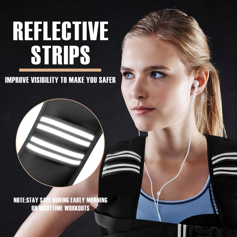 NATURELUX Weighted Vest with Reflective Stripe and Adjustable Buckle Straps, Black, 10 lbs