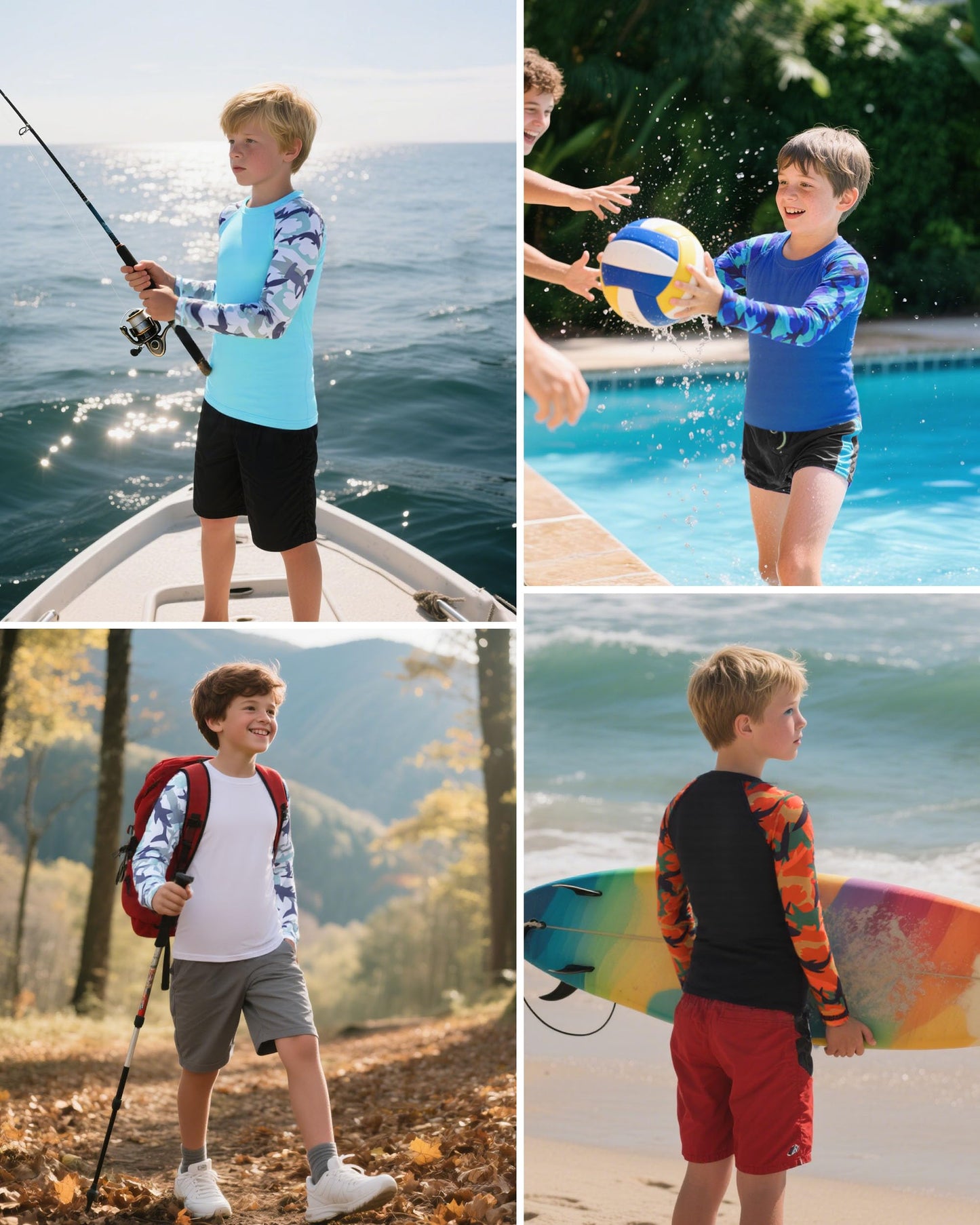 DRONIRING Boys UPF 50+ Long Sleeve Rash Guard, UV Sun Protection Swim Shirt