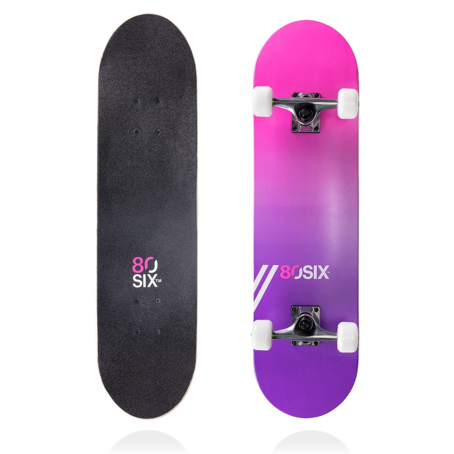 80Six Adult and Youth Skateboard with 54mm Urethane Wheels and Carbon Steel Bearings (Pink-Purple Fade, 31" x 8")