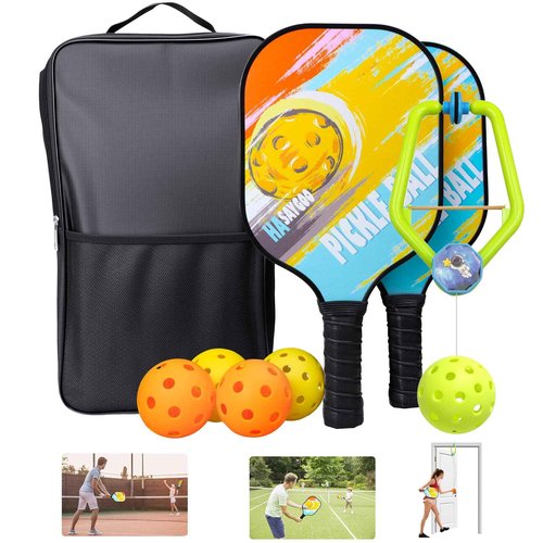 Pickleball Paddles Set of 2 with Bag & Trainer for Beginner, Lightweight Fiberglass Pickle Ball Rackets Honeycomb Core - Eye-Catch Pickle Cardio Equipment - 7.76oz