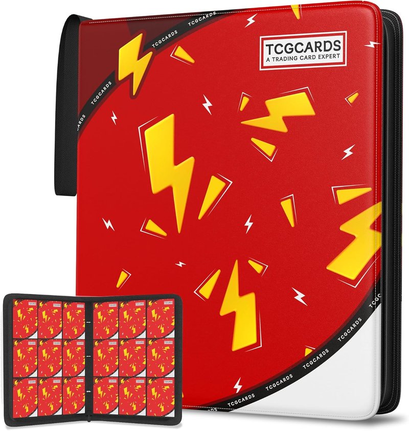 Trading Card Binder - 9 Pocket Album with 50 Removable Sleeves | Red 3-Ring Zip Design for TCG & MTG Collectibles