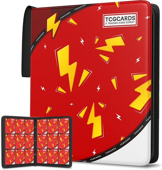Trading Card Binder - 9 Pocket Album with 50 Removable Sleeves | Red 3-Ring Zip Design for TCG & MTG Collectibles