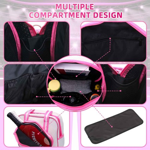lapinchen Pickleball Bags for Women with Hook, Luxury Bags for Women Cute Pickleball Paddle Bag, Pickleball Backpack Man Gifts for Pickleball Lovers (Pink)