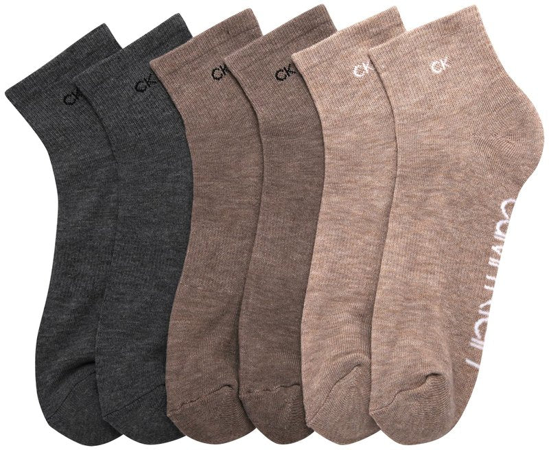 Calvin Klein Mens Quarter Socks - 6 Pack Cushioned Mini Crew Athletic Socks for Men, Ideal for Running, Sport, and Hiking, Size 7-12, Brown Heather