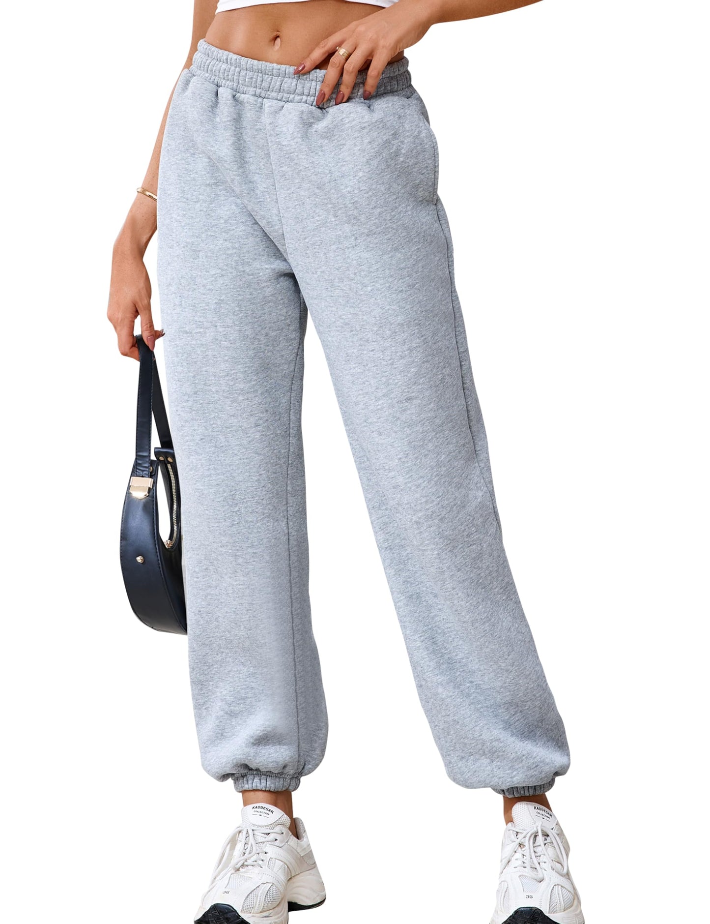 Warmrole Gray Sweatpants Fleece-Lined Lounge Pants High Waisted Comfy Workout Active Joggers for Women, Medium