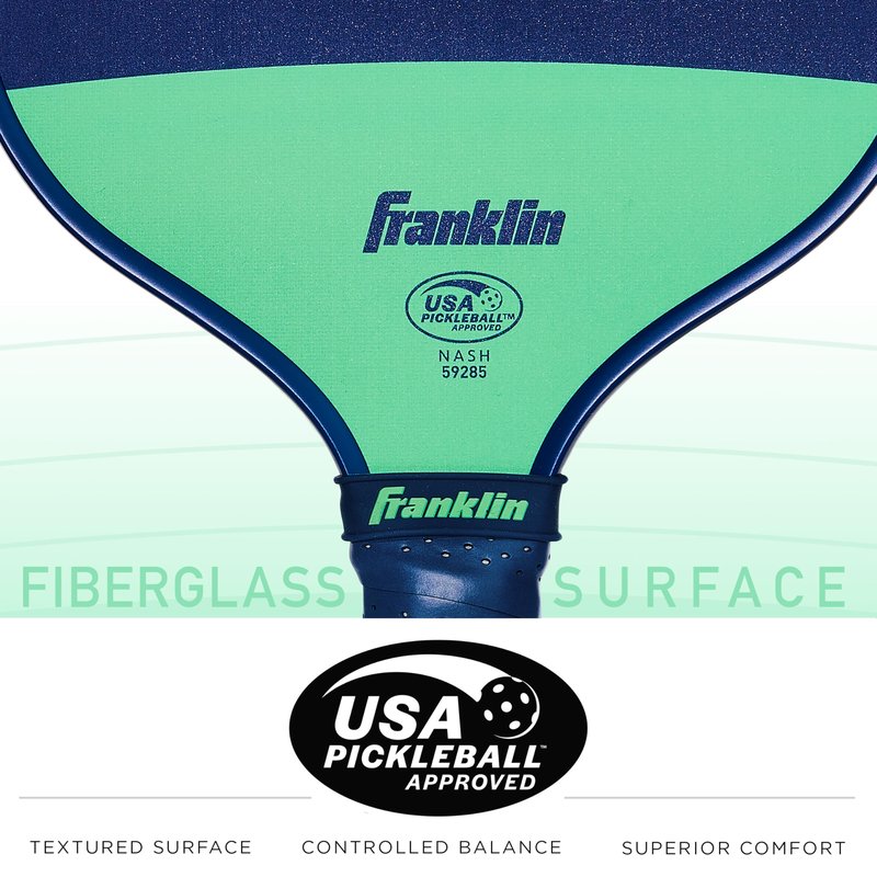 Franklin Sports Pickleball Paddle - Max Grit Fiberglass Surface - Polypropylene Core Pickleball Paddle - USA Pickleball (USAP) Approved - Navy/Mint