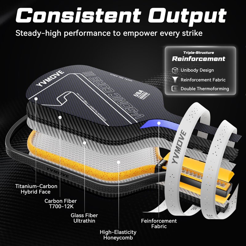 Pickleball Paddle with T700 Raw Carbon Fiber Surface & 16mm STR-Core Power Polymer Core, Premium Pickle Ball Racket Designed for Ultimate Spin & Consistency, USAPA Approved