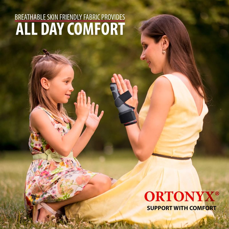 ORTONYX Pinky Finger Splint Wrist Immobilizer Brace - Boxer Fracture for 4th & 5th Finger, Ulnar Gutter Support, Metacarpal Tunnel Syndrome, Breathable & Adjustable for Left or Right Hand / KB434 Gray
