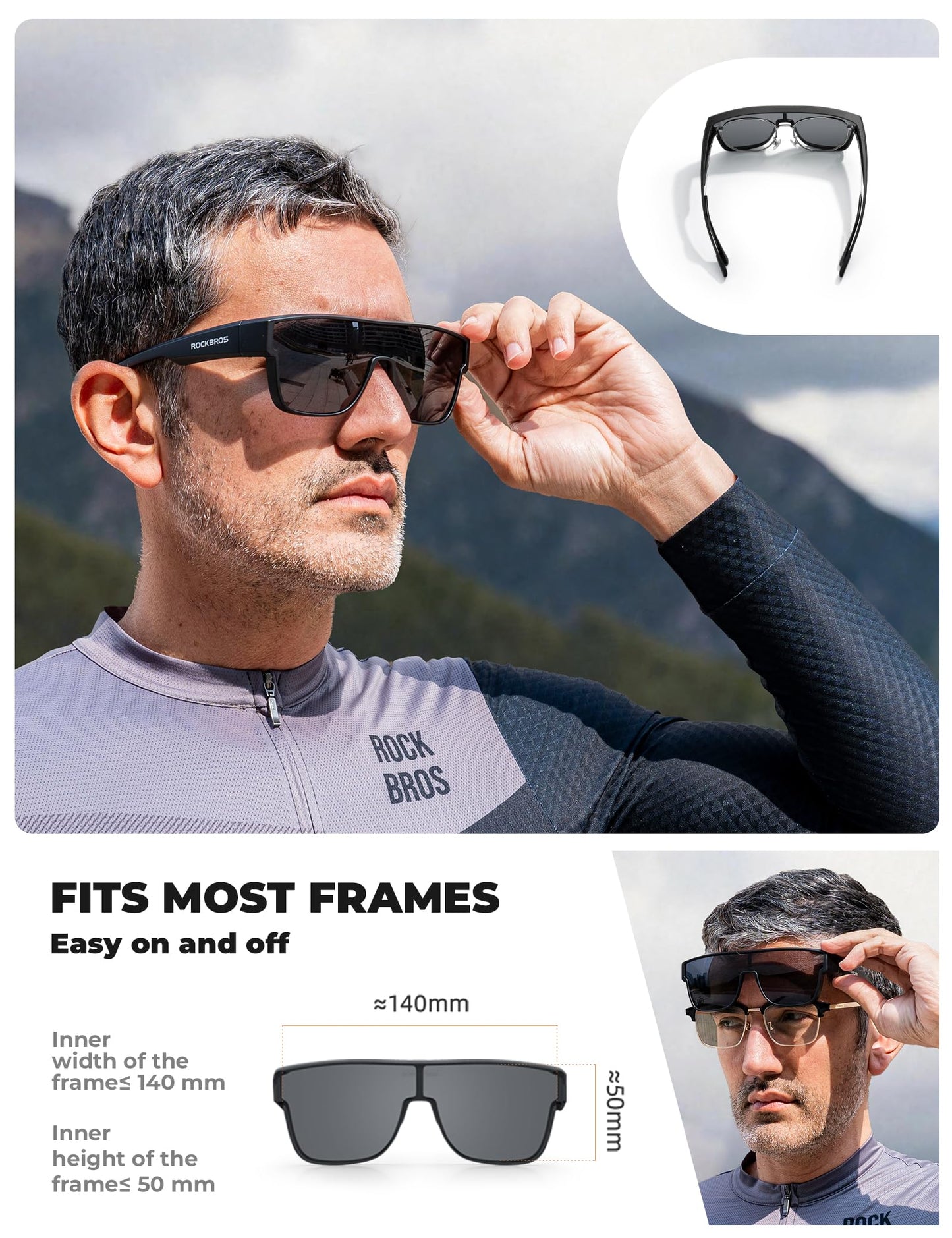 ROCKBROS Polarized Fit Over Glasses Sunglasses 100% UV400 Protection for Men Women,Wrap Around Sunglasses for Driving Cycling