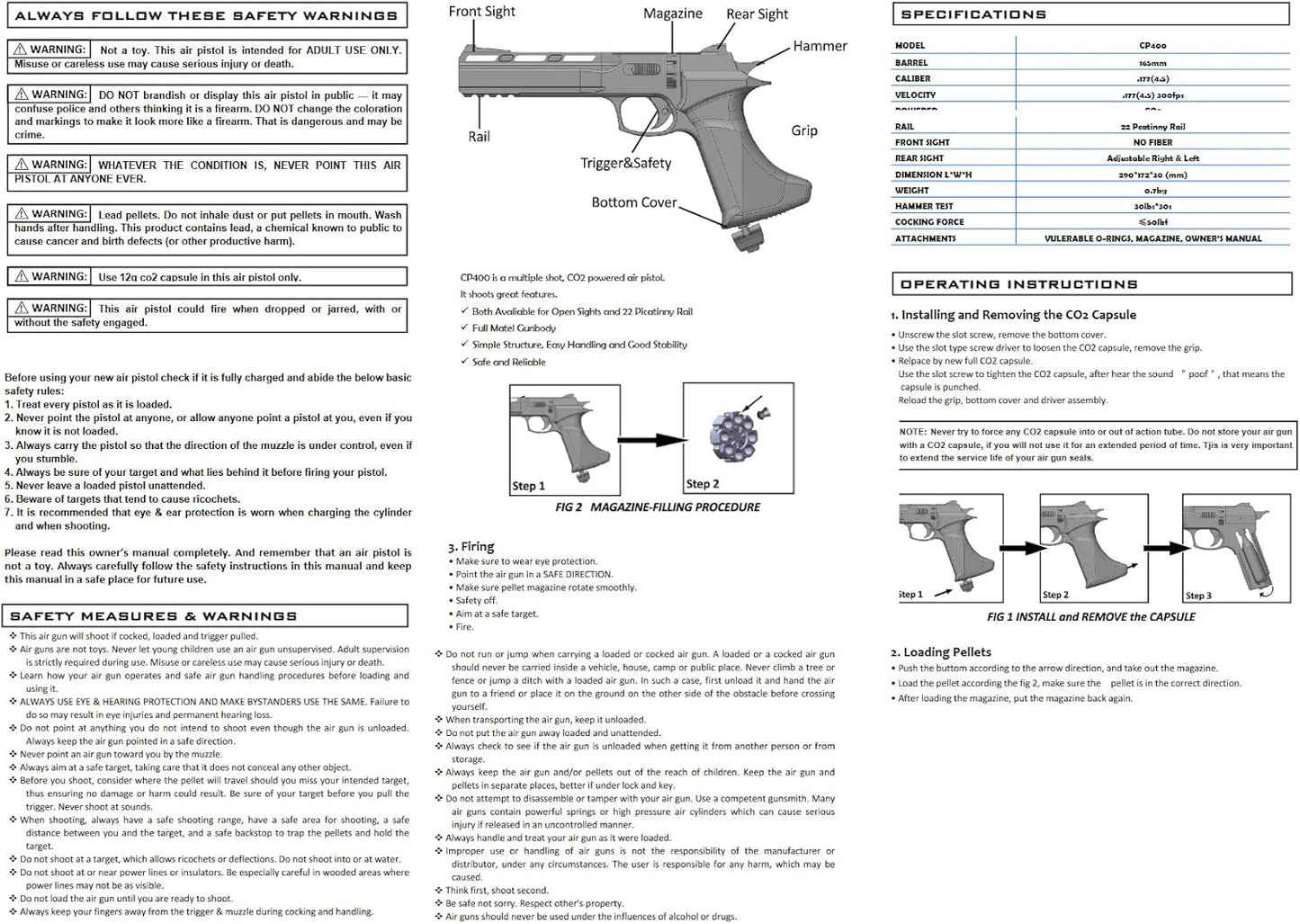 Air Pellet Gun - Multi-Shot .177 Caliber Pistol | 300 FPS CO2 Power