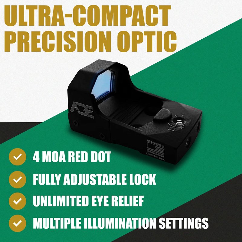 ADE Advanced Optics RD3-006B-1 Green Dot Reflex Sight – 3 MOA, Motion Awake, Picatinny Mount – Compact Optic for Pistol and Handgun Use – Doctor/Venom/Fastfire Footprint – Fits Glock SDVE Slides