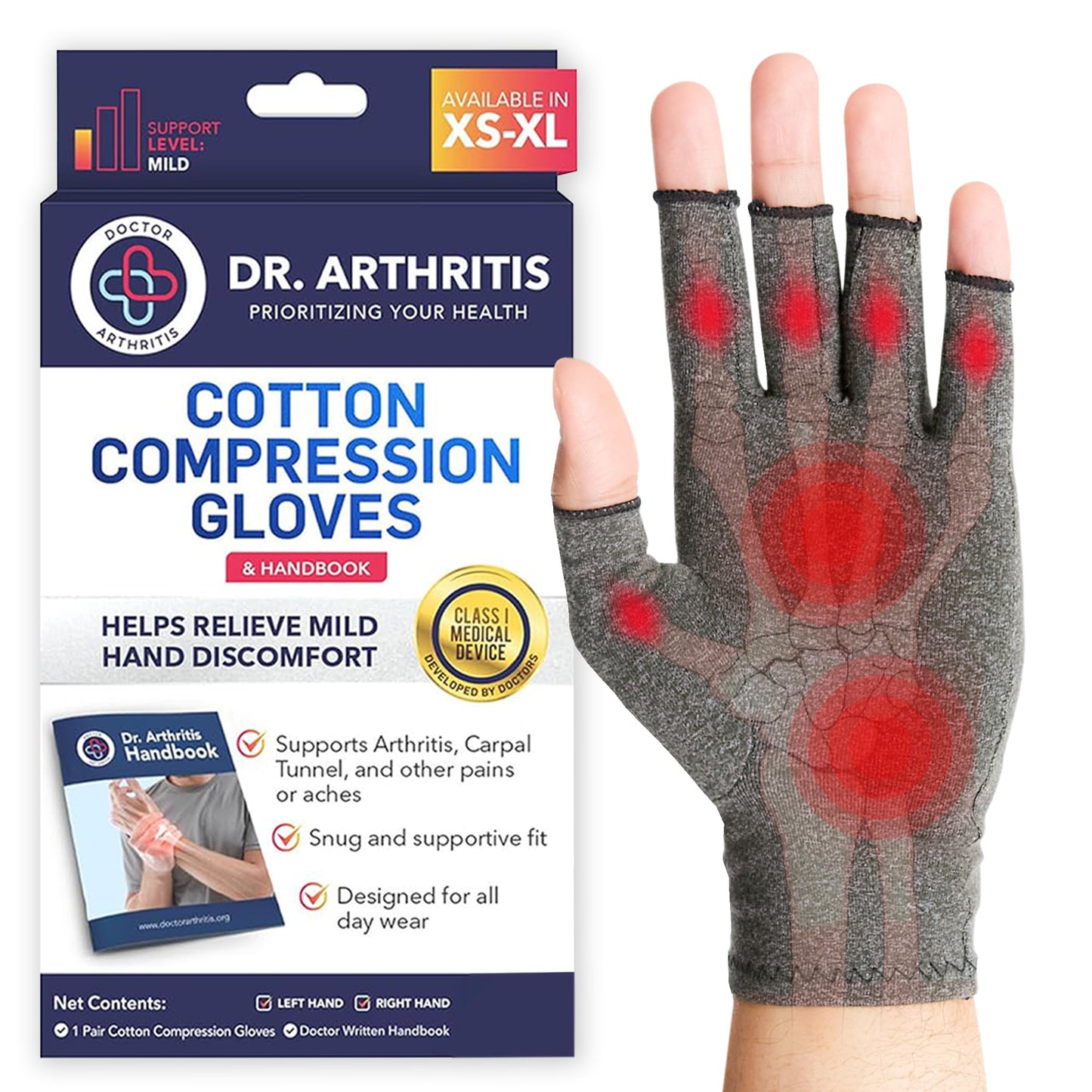 Doctor Developed Compression Gloves for Women and Men/Open-Finger Arthritis Gloves/Typing Gloves/Hand Compression Gloves for Arthritis & Carpal Tunnel, With Doctor Handbook (Grey, S)