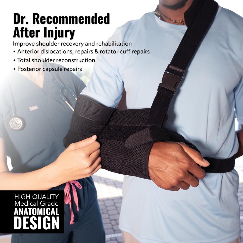 Braceapedia PerfectFit Arm Abduction Shoulder Sling - Arm Sling Shoulder Immobilizer with 15 Degree Pillow & Exercise Ball - Support for Rotator Cuff Injury & Surgery - Black, Large