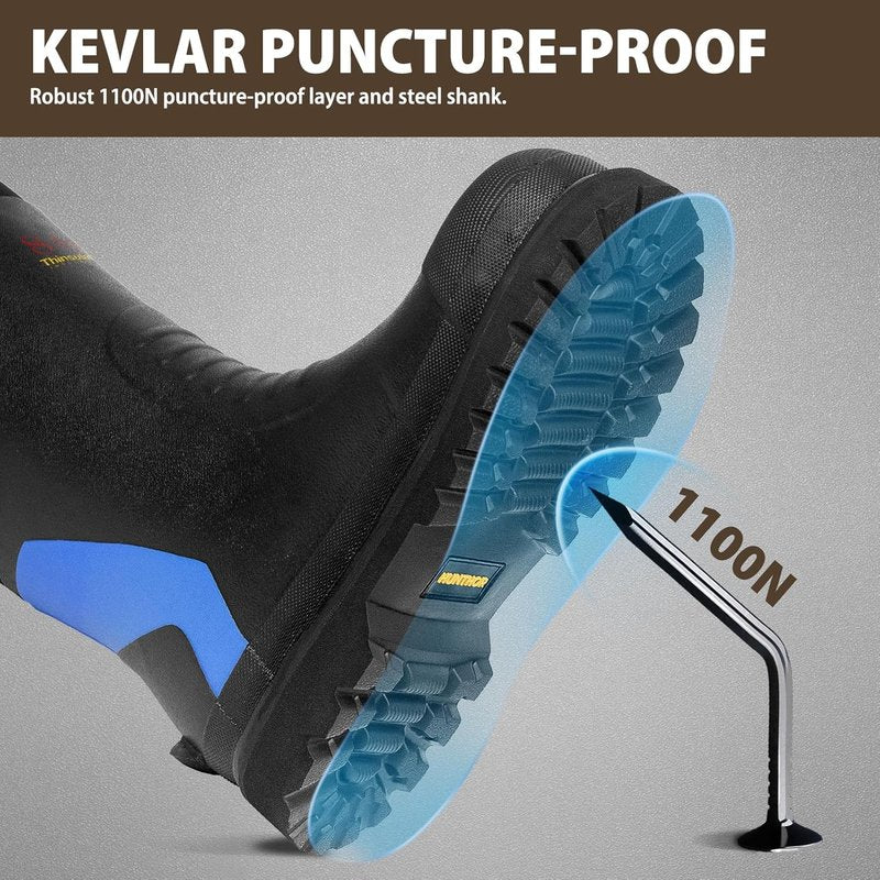 Rubber Work Boots - 800g Insulated, Puncture-Proof Steel Toe & Shank | Waterproof Neoprene for Farming & Construction (Size 6-14)