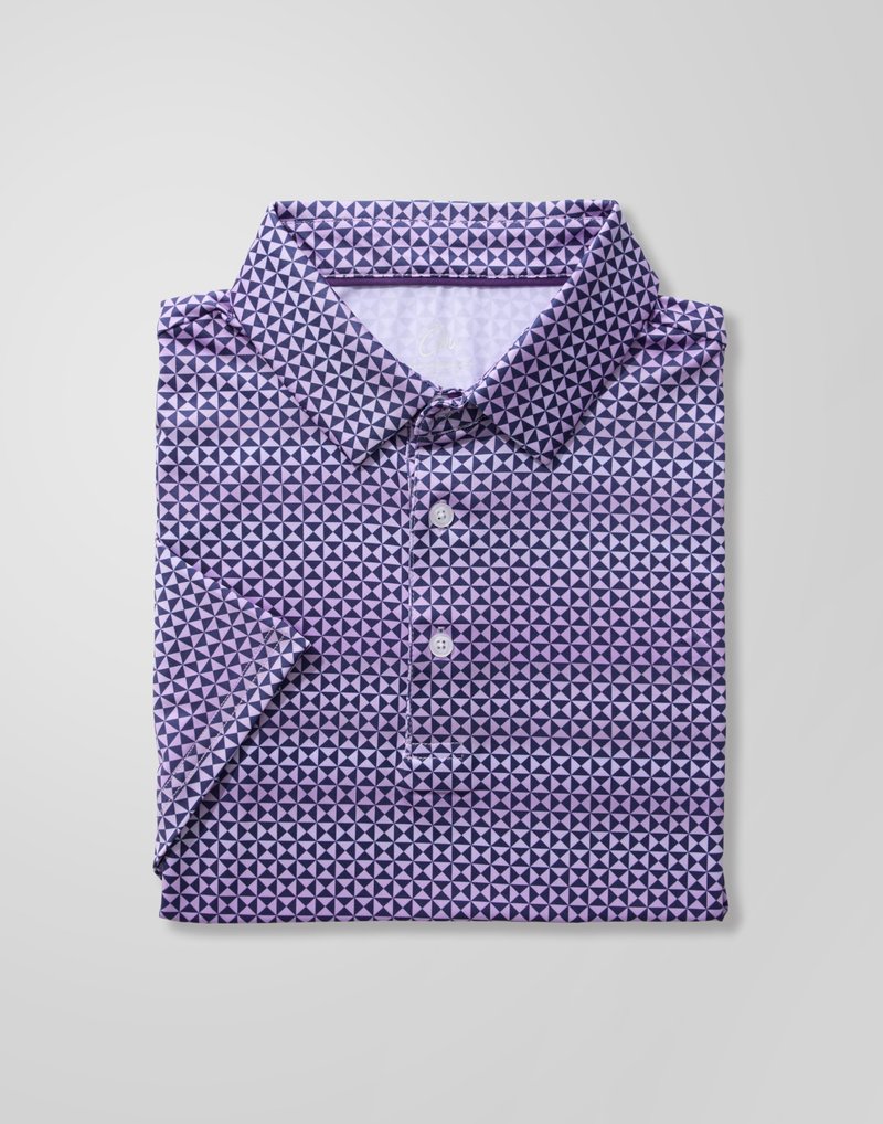 Obla Mens Golf Polo Shirts Short Sleeve Dry Fit Performance Moisture Wicking Casual Print Collared Golf Shirts for Men(Purple Square_XXXL)