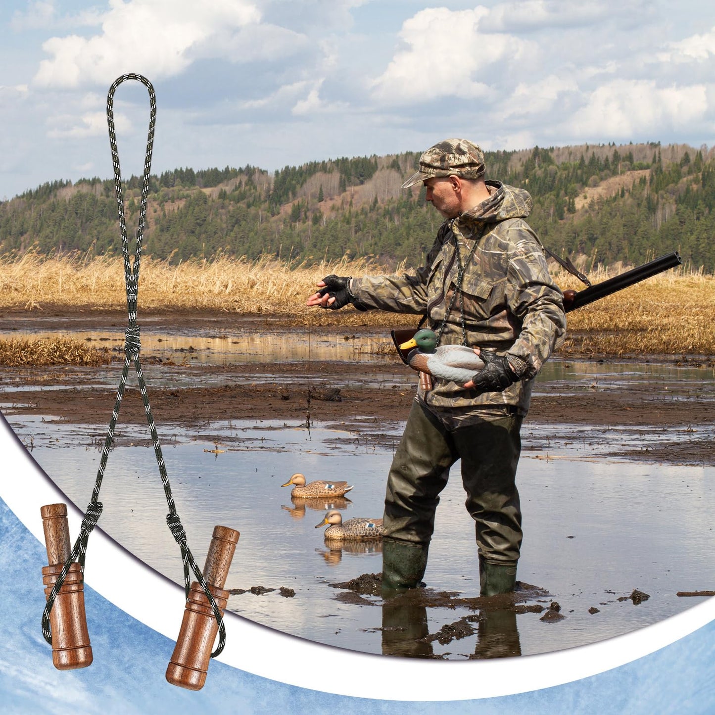 Leyndo 2 Pcs Duck Call Lanyard No Whistle Adjustable Duck Lanyard Hunting Accessories Paracord Christmas Winter DIY Waterfowl Goose Calls Hunting Gear Gifts for Hunter Father Men(Dual Head Design)