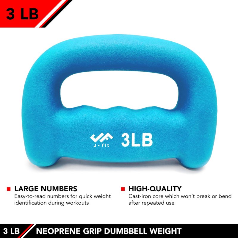 JFIT Neoprene D-Grip Dumbbell Weight, 3LB, 3 Pound