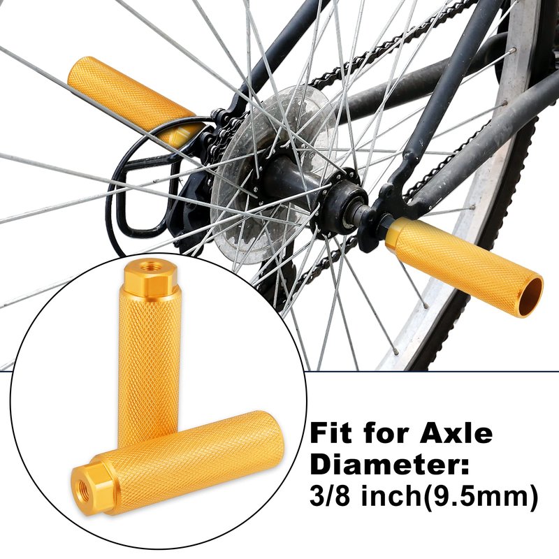 X AUTOHAUX Pair Aluminum Alloy Rear Foot Pegs Footrests Universal Yellow for BMX MTB Bike Bicycle Fit 3/8 Inch Axles