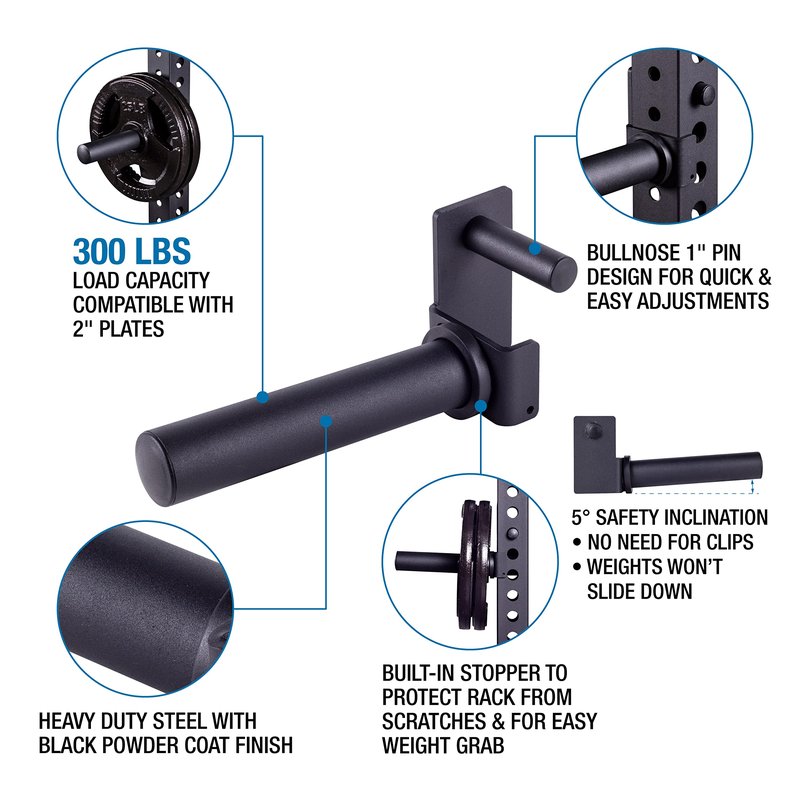 AmStaff Fitness Olympic Weight Plate Holder for Power & Squat Racks – Fits 2x2, 2.33x2.33, 3x3 Inch Tubes, 1" Hole – Storage Horns for Weight Plates on Power Rack – Pair (3" x 3")