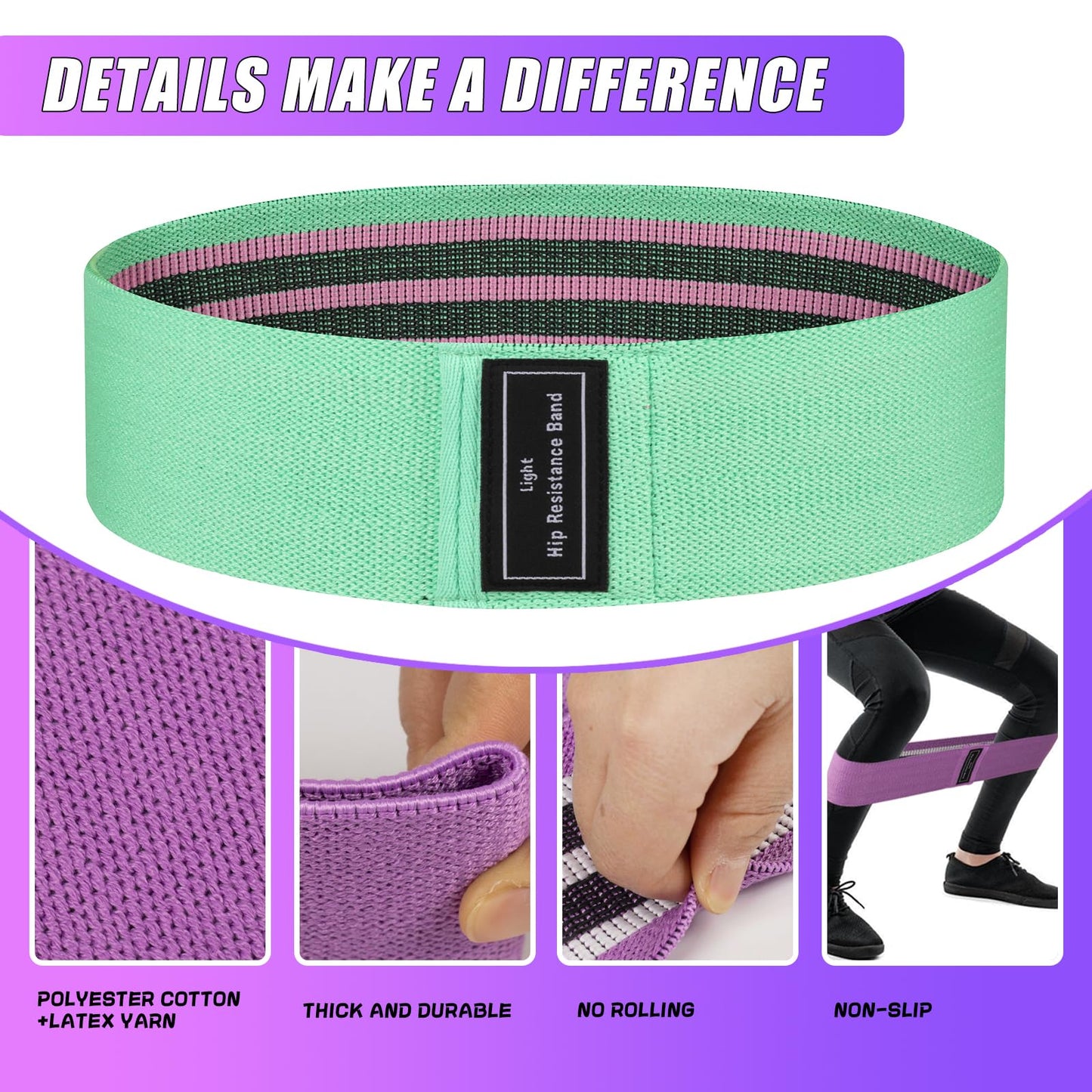 JIN BD Fabric Resistance Bands Set,Exercise Bands for Legs and Booty,Different Levels Elastic Bands for Yoga,Pilates,Home Fitness,Strength Training,Physical Therapy,Workout Bands for Women and Men