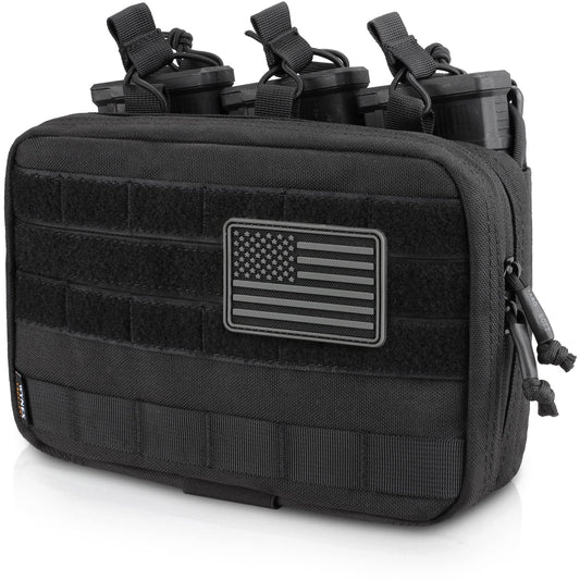 WYNEX Tactical Mag Admin Pouch, Molle Utility Tool Pouch Medical EMT Organizer with Triple Stacker Magazine Holder for M4 M16 Patch Included Black