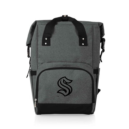 PICNIC TIME NHL Seattle Kraken OTG Roll-Top Cooler Backpack, Hiking Backpack Cooler, Soft Cooler Bag, (Heathered Gray)