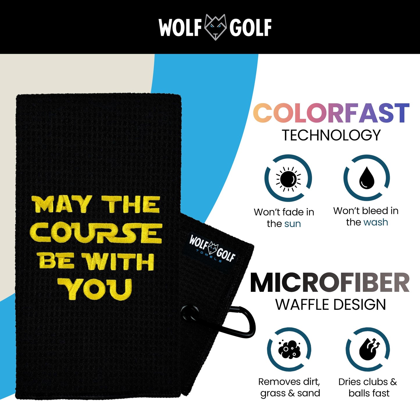 Wolf Golf Towels May The Course Be with You Golf Towel | Embroidered in USA | Golf Accessories for Men or Women
