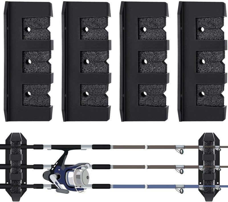 Fishing Rod Holder Wall Mount - 2 Pcs Black Horizontal Rack for Boats | Garage Storage Solution