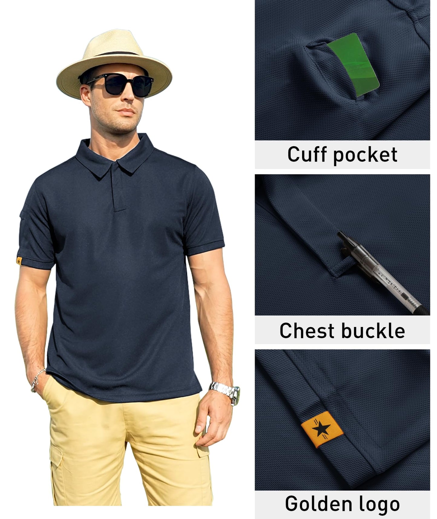 ZITY Mens Polo Shirt Short Sleeve Sports Tactical T-Shirt Athletic Golf Polos Daily Casual Stylish Collared Shirts for Men Navy XX-Large