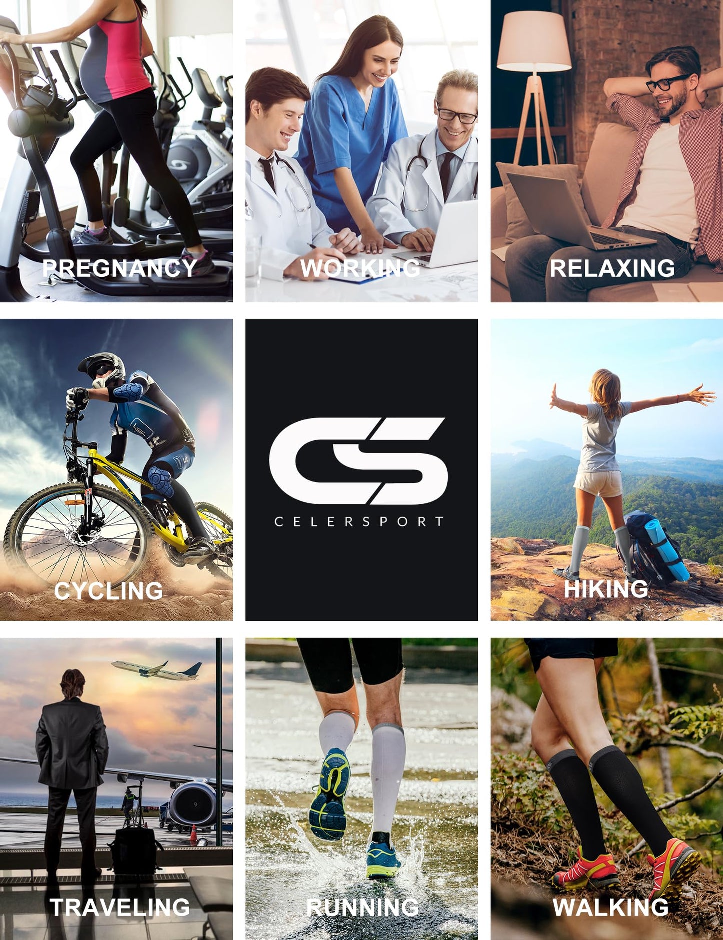 CS CELERSPORT Compression Socks for Men and Women 20-30mmHg Circulation Socks 3 Pairs for Running, Travel, Shin Splints, Nurse, Black,Small/Medium