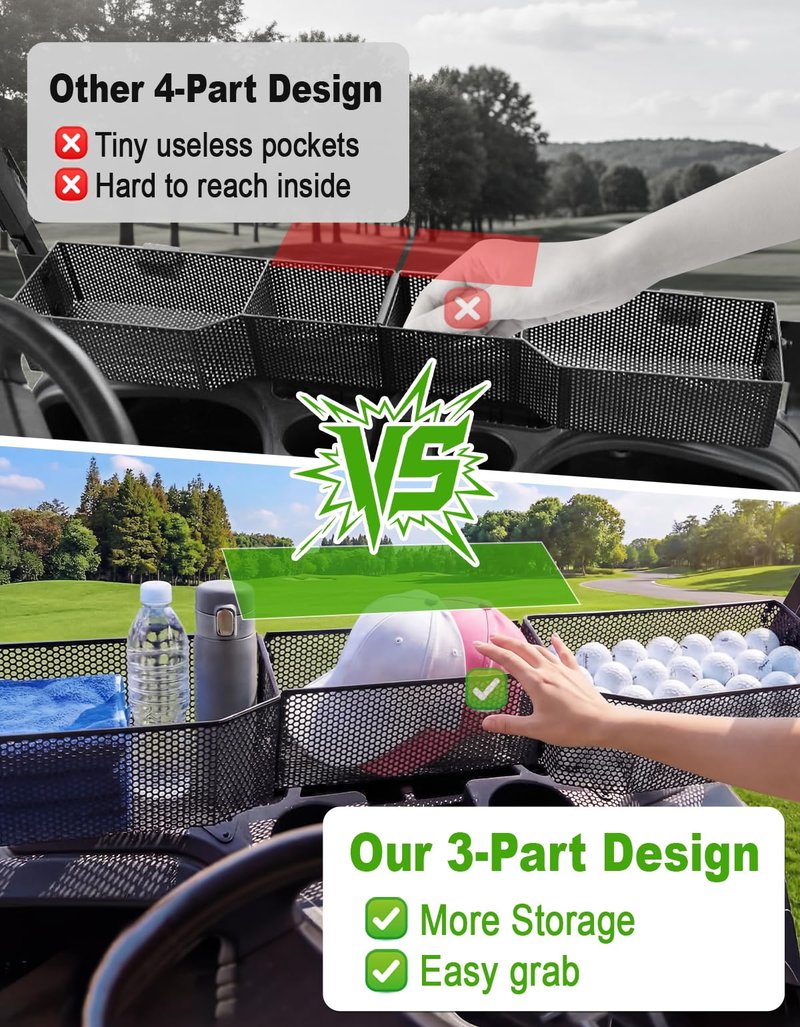 CYOOYC Golf Cart Front Inner Basket for EZGO TXT RVX VALOR Yamaha G29 Drive2 G16-G22 Club Car DS Tempo Modular Mesh Storage Tray Organizer for Extended Space (Club Car Tempo 2017+)