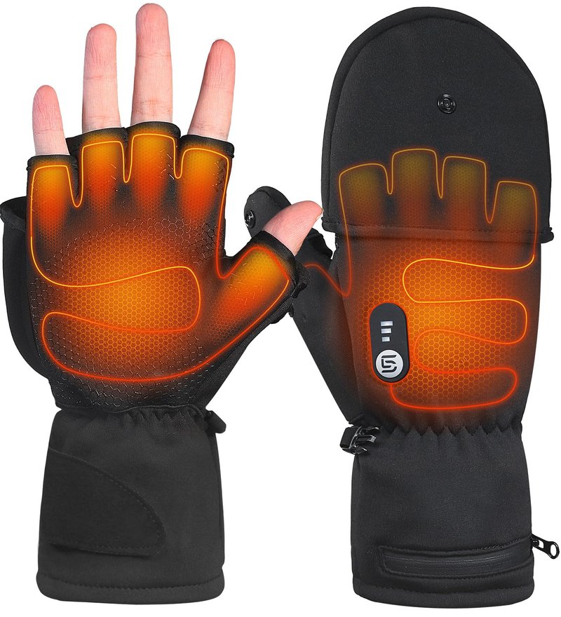 ES Tech Heated Gloves for Men Women Rechargeable with 7.4V 3000mAh Battery Waterproof Fingless Heated Mittens for Winter Work Typing with Light-Off Design