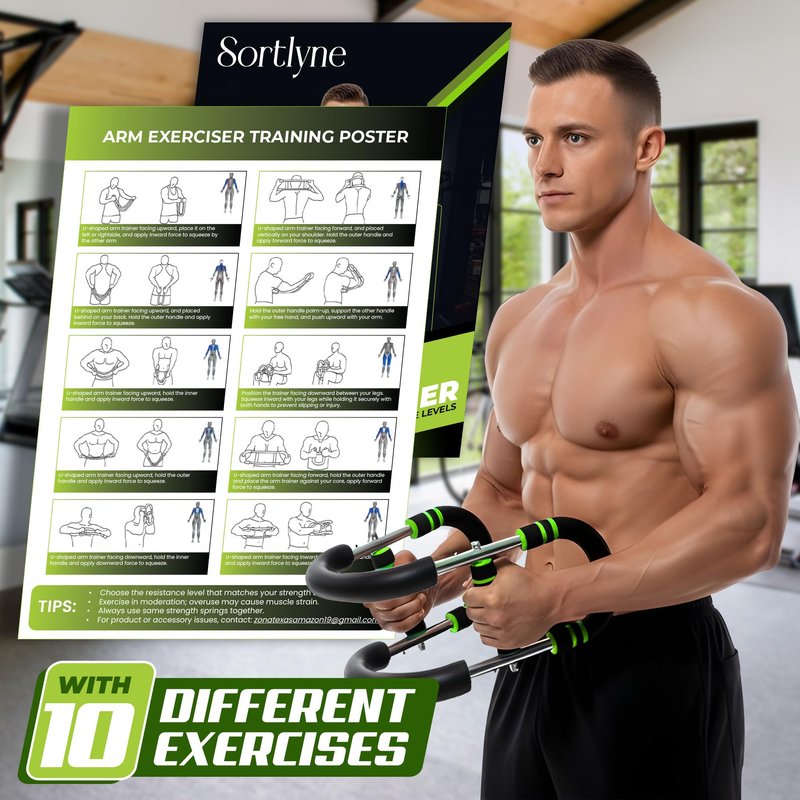 Sortlyne Twister Arm Trainer, Adjustable 12 Resistance Levels, 20-110 Lbs with 4-Springs, Twister Arm Workout Bar for Upper Body Exerciser and Chest Workout Equipment, Portable Home Gym Chest Trainer
