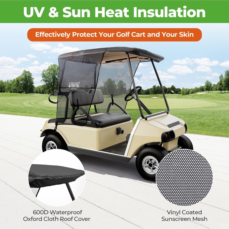 10L0L Golf Cart Sun Shade Cover for Club Car DS Precedent & EZGO TXT RXV, Superior UV Heat Blocking Polyester Mesh Canopy Cover, Durable & Easy Install (Roof Size:59" L X 41" W)